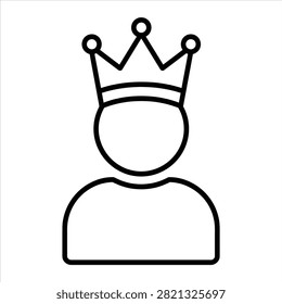 Minimalist icon featuring stylized human figure with crown symbol for user account status premium features or administrative management authority concept.