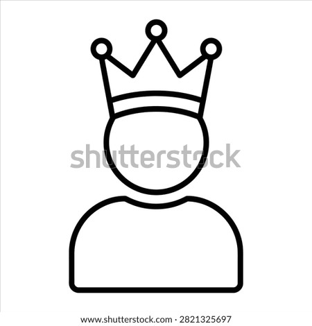 Minimalist icon featuring stylized human figure with crown symbol for user account status premium features or administrative management authority concept.