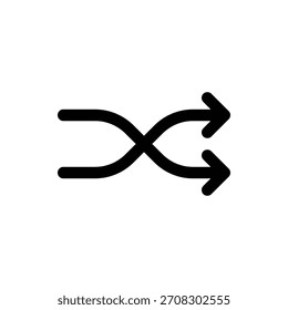 Un icono minimalista con dos flechas entrelazadas que apuntan a la derecha, que representan el intercambio, el proceso o la dirección. Música y medios de una sola línea icono de diseño de interfaz de usuario.