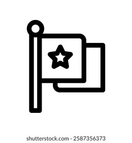 Minimalist Icon of Flag with Star in Monochrome Outline Style