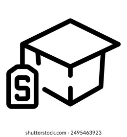 Minimalist icon of a graduation cap with a dollar sign, depicting the concept of paid education