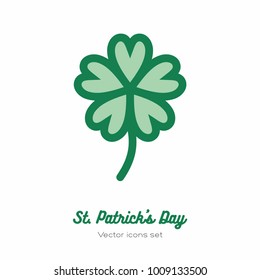 Minimalist icon with green vector lucky clover, shamrock, for st. Patrick's day. Flat icon for logo, sign, button. Light clear style for st Patrick's day menu, flyer, poster, postcard with clover. 
