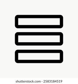 Minimalist icon of a hamburger menu with three horizontal lines. Simple design, menu icon, horizontal lines, minimalist style, black lines on white background. Computer icon vector.