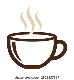 Minimalist icon of a hot cup of coffee with steam rising. Simple brown and white design representing caffeine, morning, or cafe themes.