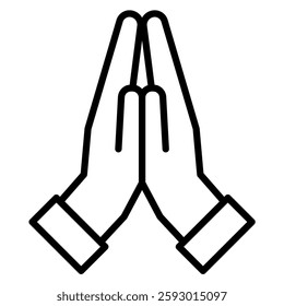 Minimalist icon illustrates folded hands in prayer, symbolizing faith and hope This graphic is ideal for use in religious or spiritual designs