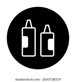 Ilustração de ícone minimalista com duas garrafas de condimento contra um fundo preto circular simplicidade para arte culinária