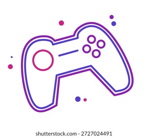 A minimalist icon illustration of a gamepad controller designed in a modern line art style with rounded edges, featuring a purple and pink color combination