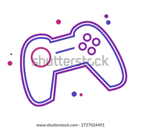 A minimalist icon illustration of a gamepad controller designed in a modern line art style with rounded edges, featuring a purple and pink color combination