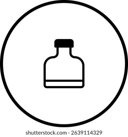 Minimalist icon illustration of a simple bottle shape within a circular frame