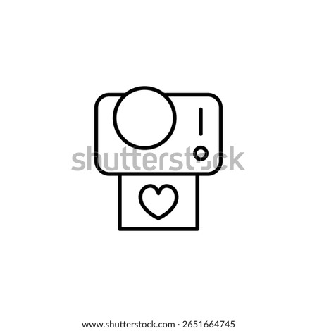 Minimalist Icon Of Instant Camera With Heart And Exclamation Mark