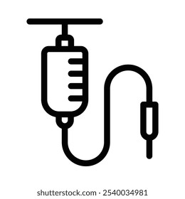 Minimalist icon of an IV drip, commonly used to symbolize medical treatment, hospital care, or healthcare themes. Vector illustration. Editable stroke.