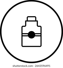Minimalist icon of a liquid container inside a circle symbol representation