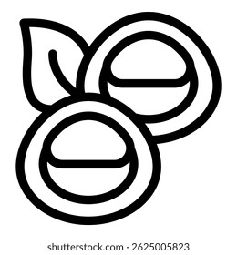 Minimalist icon of macadamia nuts with leaf representing healthy food concept