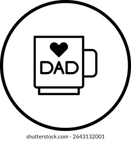 Minimalist Icon of Mug with 'DAD' and Heart Symbol, Celebrating Father's Day