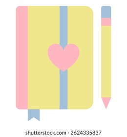 Minimalist icon of a notebook with a heart and pen, suitable for health, education, or writing themes.