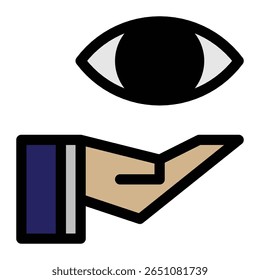 Minimalist icon of an open hand with an eye above it, representing awareness, vision, protection