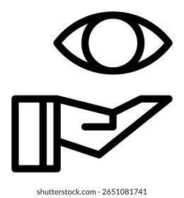 Minimalist icon of an open hand with an eye above it, representing awareness, vision, protection