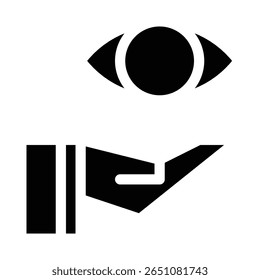 Minimalist icon of an open hand with an eye above it, representing awareness, vision, protection