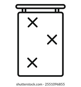 Minimalist icon of an outdoor advertising billboard showing three cross marks, usually used for voting