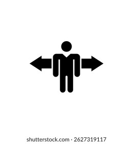 Minimalist icon of a person with arrows pointing left and right, representing decision making