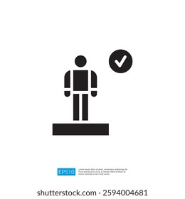 Minimalist Icon of a Person Standing on a Pedestal with a Checkmark Representation