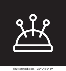 A minimalist icon of a pin cushion with needles. Ideal for sewing design projects and representing sewing related content