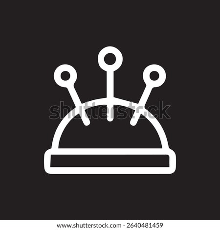 A minimalist icon of a pin cushion with needles. Ideal for sewing design projects and representing sewing related content