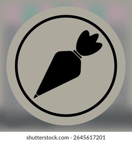 Minimalist icon of a piping bag filled with cream or icing, shown in solid black and circular frame—ideal for baking, pastry, or dessert-related design themes.