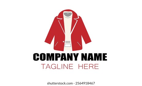 Minimalist Icon of a Red Blazer and Cream Shirt with Placeholder Text on a White Background