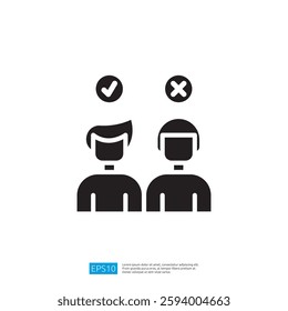 Minimalist Icon Representing Agreement And Disagreement With Two Silhouettes Of People Design With Black And White