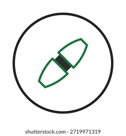 Um ícone minimalista que representa uma conexão ou um link. Composto de formas geométricas abstratas dentro de um círculo, evoca conceitos de conectividade, rede e fluxo de dados. Ideal para uso no usuário
