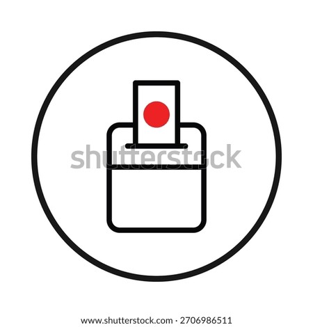 A minimalist icon representing the democratic process, featuring a ballot being inserted into a box, symbolizing voting, elections, and citizen participation in government. The clean outline design