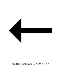 Um ícone minimalista representando uma direção à esquerda, renderizado em preto sólido em um fundo branco
