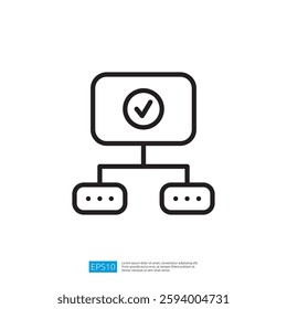 Minimalist Icon Representing Network Structure With Check Mark And Connected Nodes.A Simple Symbol For Connectivity