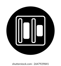 Ícone minimalista representando soluções de armazenamento ou de organização em uma representação visual de configuração circular preta