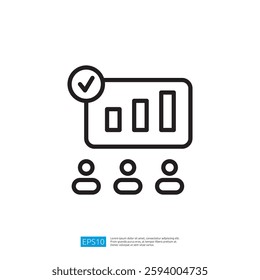 Minimalist Icon Representing Team Collaboration Analyzing Data Trends. Illustration of Data Visualization. Successful