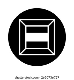 Minimalist icon representing a three dimensional box within a circular background, suitable for logo design