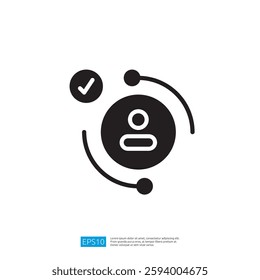 Minimalist Icon Representing User Verification With Checkmark And Circular Arrows In Black Color Design For User