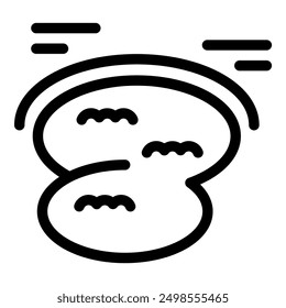 Minimalist icon representing wind blowing over small lake with waves on water surface