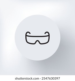 Minimalist icon of safety glasses or sunglasses in a circle on a light gray background.