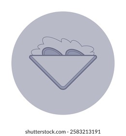 Minimalist icon of sandwich with layered filling, set against gray circular background. Design ideal for food-related themes