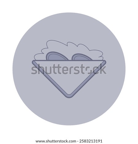 Minimalist icon of sandwich with layered filling, set against gray circular background. Design ideal for food-related themes