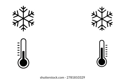 A minimalist icon set depicting a six-pointed snowflake and a mercury thermometer, representing frigid conditions and temperature measurement for weather applications.