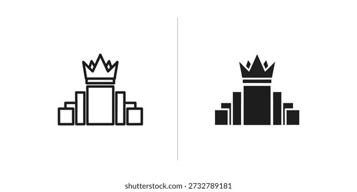 A minimalist icon set featuring a crown and a castle, perfect for web design, branding, and digital illustrations. Ideal for royalty, monarchy, and medieval themes.