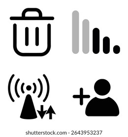 Minimalist Icon Set Featuring Delete Signal Networking And Add User Symbols