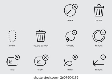 Minimalist Icon Set Featuring Delete,Undo,Trash,Cancel,Remove Operations