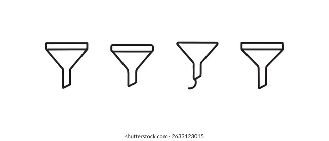 Minimalistisches Icon aus vier verschiedenen Trichtern auf weißem Hintergrund.
