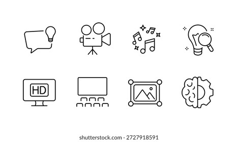 Conjunto de iconos minimalistas: medios, creatividad, música, entretenimiento, tecnología