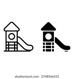 A minimalist icon set showcasing a playground slide for children's outdoor recreation in two distinct visual styles.