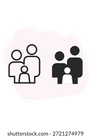 Conjunto de iconos minimalistas que muestran a tres personas en dos estilos. Una versión presenta contornos negros limpios, mientras que la otra es un relleno negro sólido para un alto contraste visual.